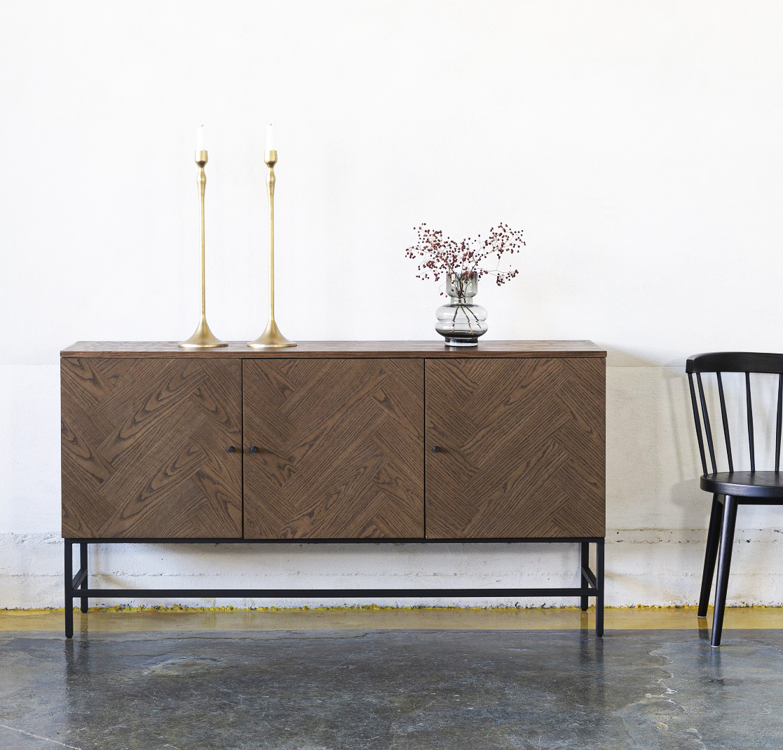 Sideboard Edge - Fischgr�te braun gebeizt + M�belf��e