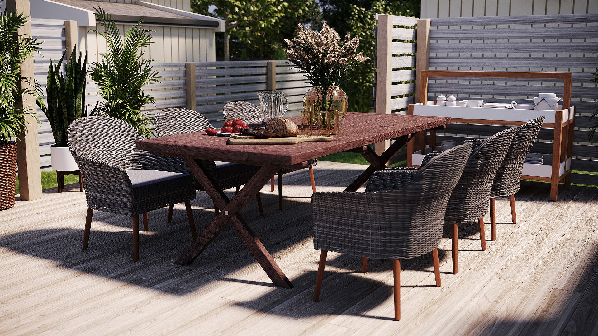 Oxford Outdoor-Gruppe, Tisch 220 cm inkl. 6 valetta grauen Esszimmerst�hlen + M�belreinigung