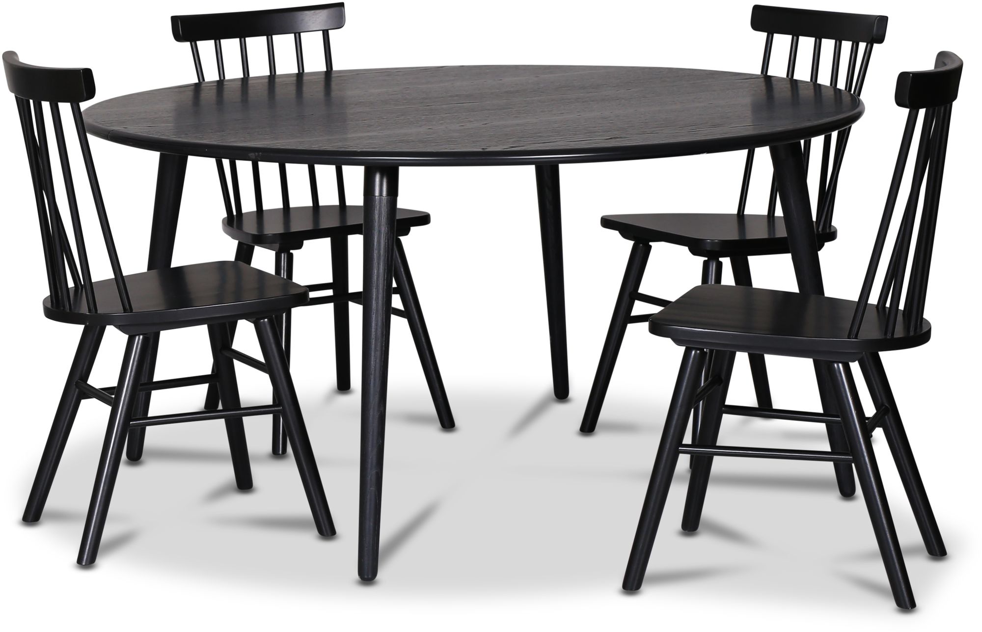 Omni-Essgruppe, runder Esstisch Ø130 cm inkl. 4 Orust-Rohrstühle schwarz - Eiche schwarz gebeizt Omni-Essgruppe, runder Esstisch Ø130 cm inkl. 4 Orust-Rohrstühle schwarz - Eiche schwarz gebeizt