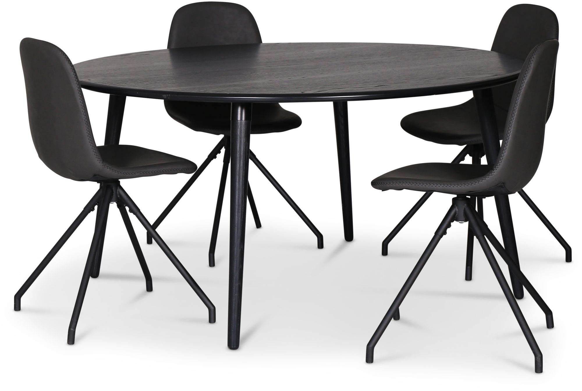 Omni-Essgruppe, runder Esstisch �130 cm inkl. 4 schwarzen Drehst�hlen Bridge - Eiche schwarz gebeizt