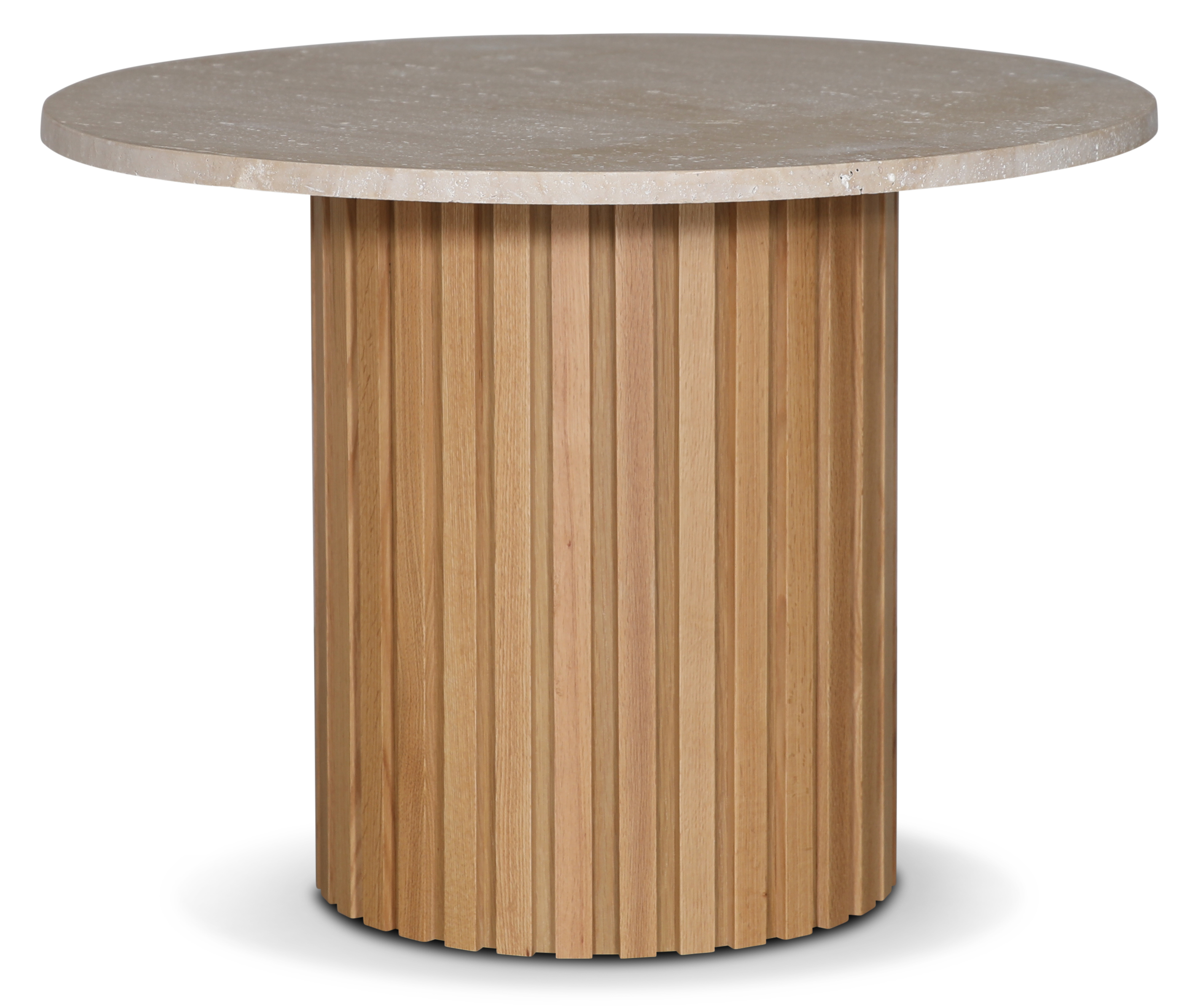 PiPi runder Esstisch aus Travertin, Ø 105 cm - geölte Eiche PiPi runder Esstisch aus Travertin, Ø 105 cm - geölte Eiche