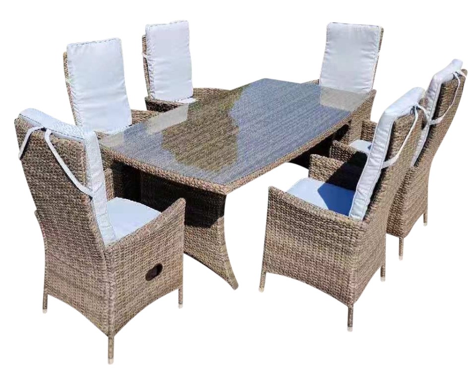 Sienna Outdoor-Essgruppe, kompletter Esstisch, verstellbare Sessel mit Kissen