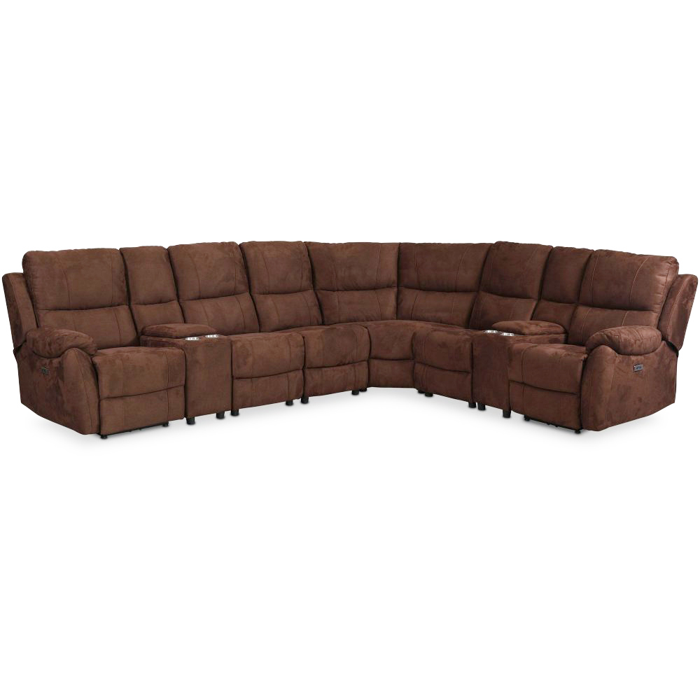 Deluxe-Relaxsofa - 6-Sitzer, elektrische Steuerung - Brauner Mikrofaserstoff