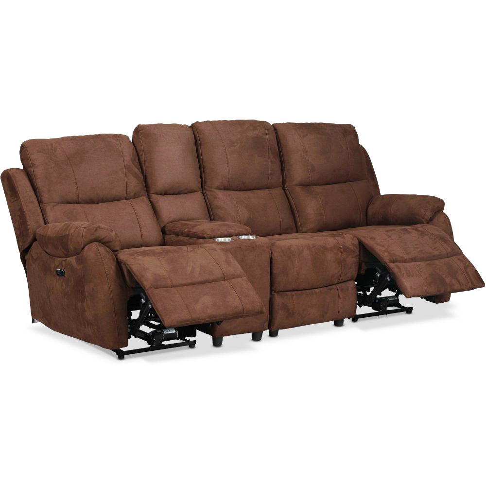 Relaxsofa mit Getr�nkehalter - 3-Sitzer (elektrisch) in braunem Mikrofaserstoff