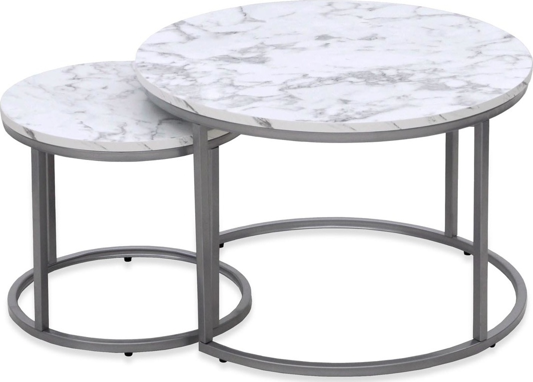 Ruffo Couchtisch �38/60 cm - Wei�er Marmor/Silbergrau