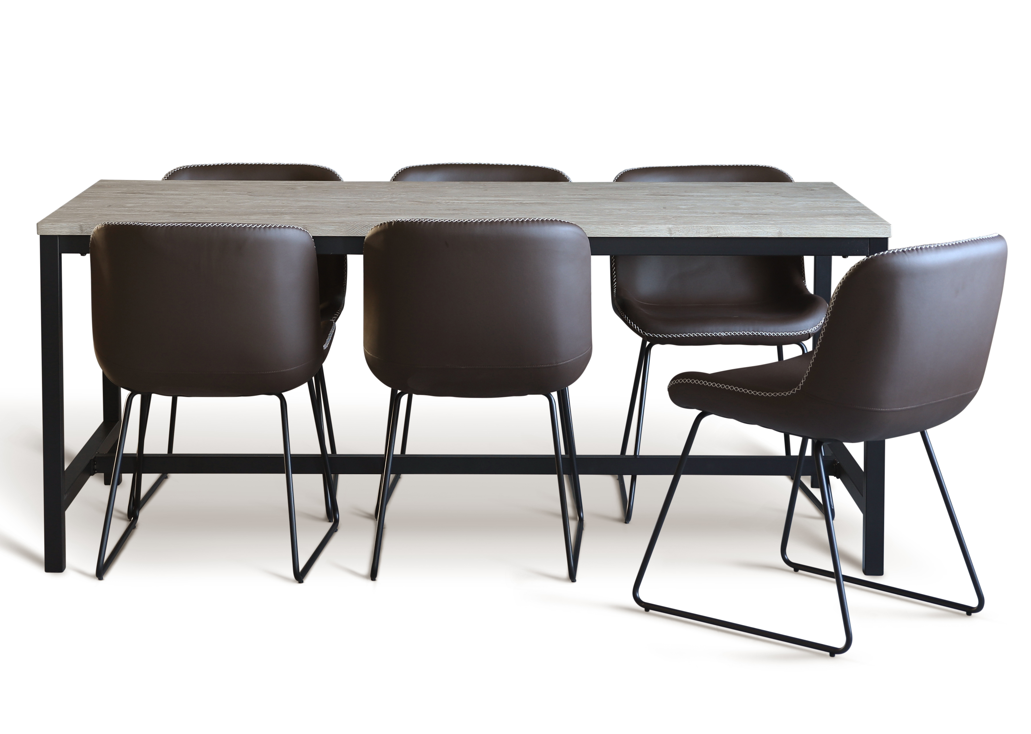 Texas-Essgruppe mit 8 Texas-Esszimmerst�hlen, braunes PU + Texas-Esstisch, wei� get�ncht, 200 x 100 cm