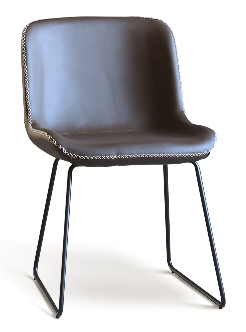 Texas-Stuhl aus braunem PU mit hellen Kontrastn�hten