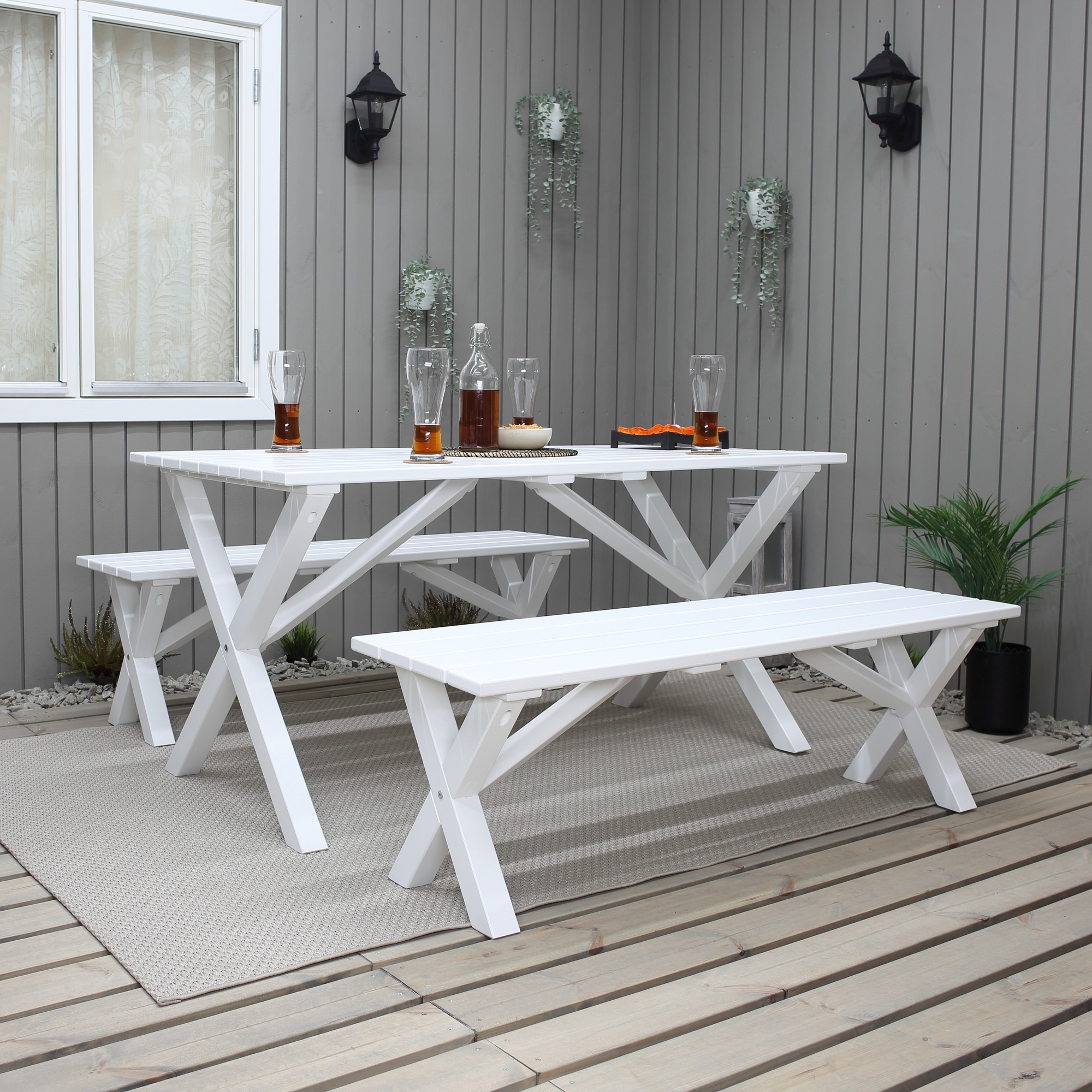 Scottsdale Outdoor-Gruppentisch 150 cm inkl. 2 B�nke - Wei�