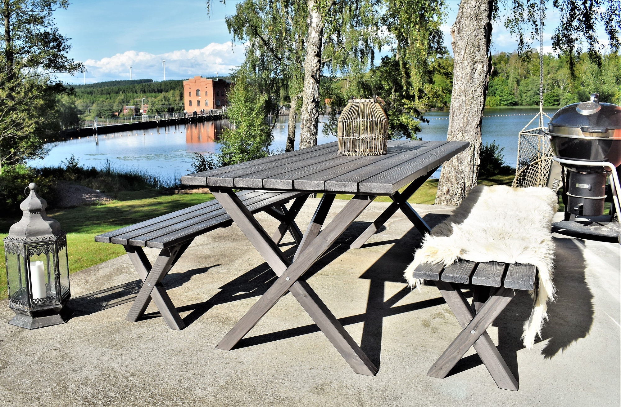 Scottsdale Outdoor-Gruppentisch 190 cm inkl. 2 B�nke - Shabby Chic Grau