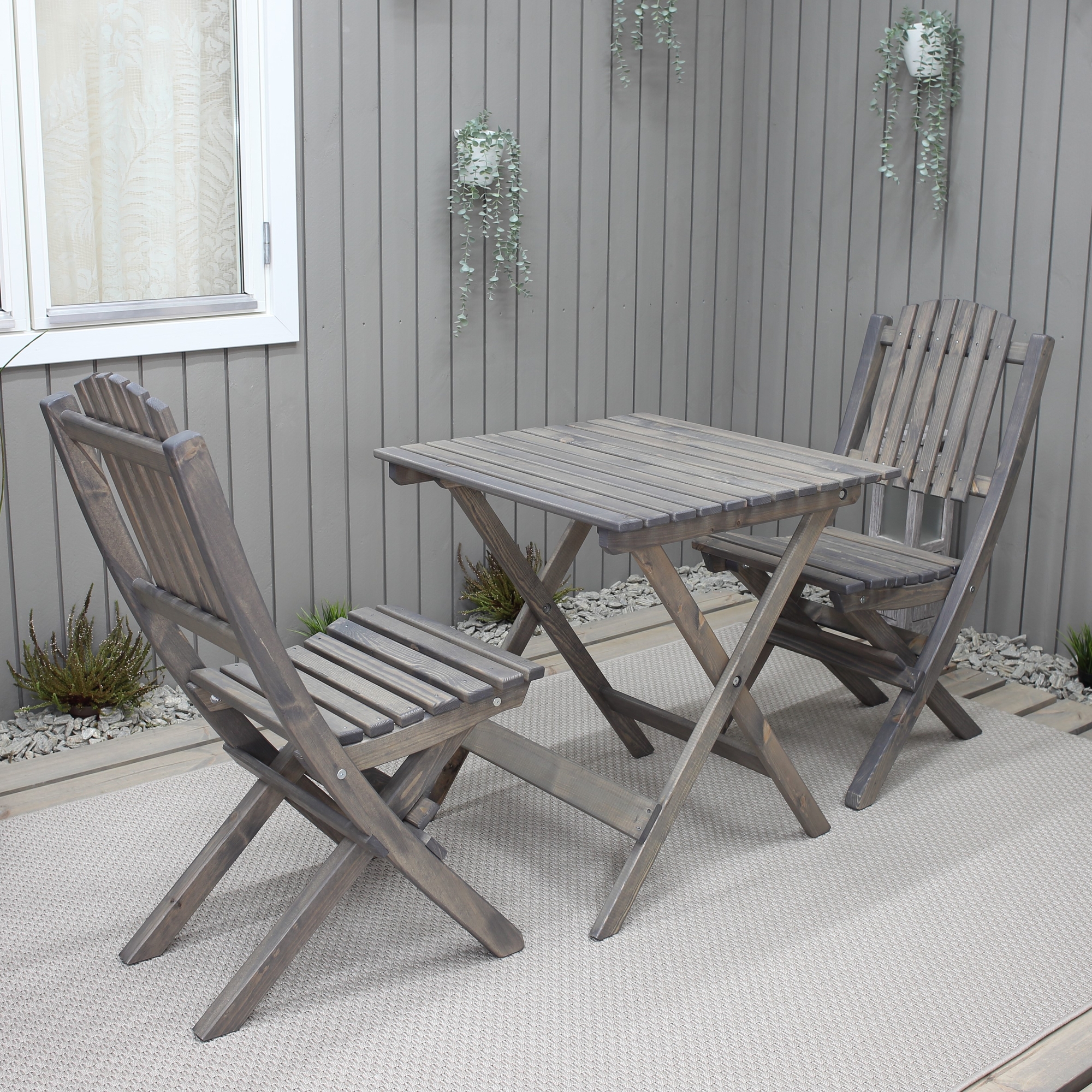 Wilma Outdoor-Gruppentisch 65 x 65 cm inkl. 2 Visby-St�hlen - Grau