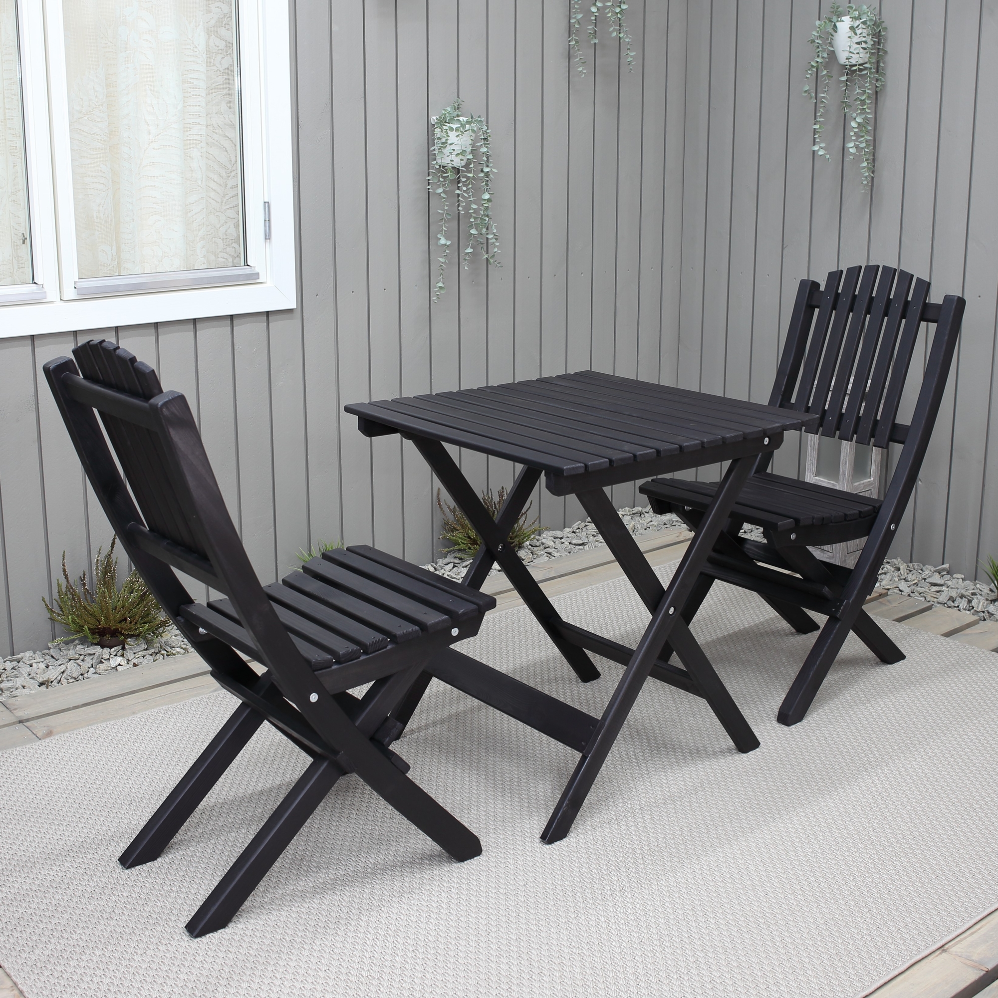 Wilma Outdoor-Gruppentisch 65 x 65 cm inkl. 2 Visby-St�hlen - Schwarz