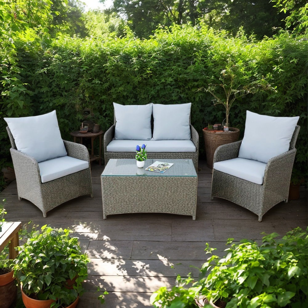 Loungegruppe Valencia aus Kunstrattan mit grauen Kissen