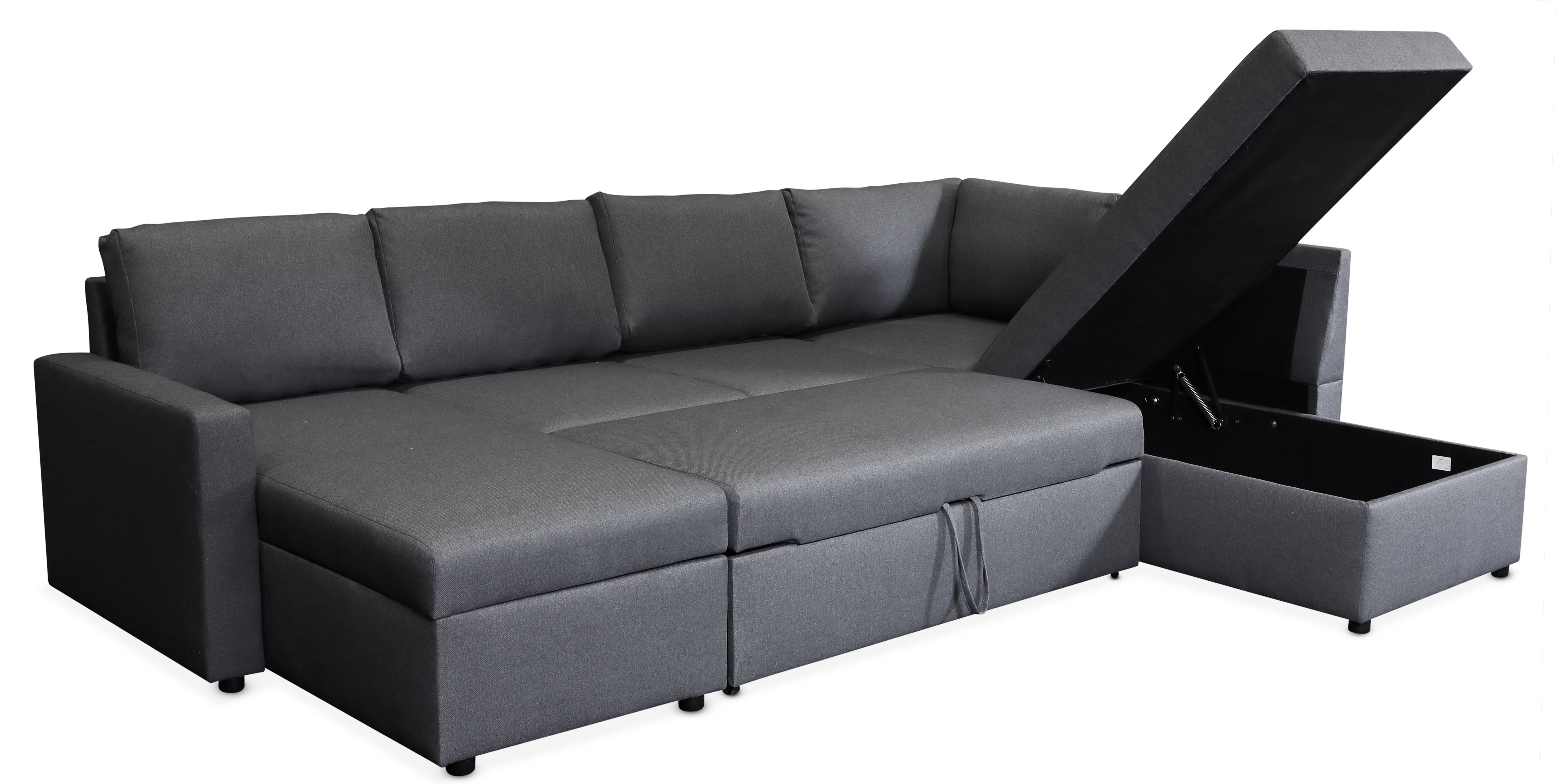 Dream Schlafsofa mit Stauraum (U-Sofa) rechts - Dunkelgrau (Stoff) + Textilpflege f�r M�bel