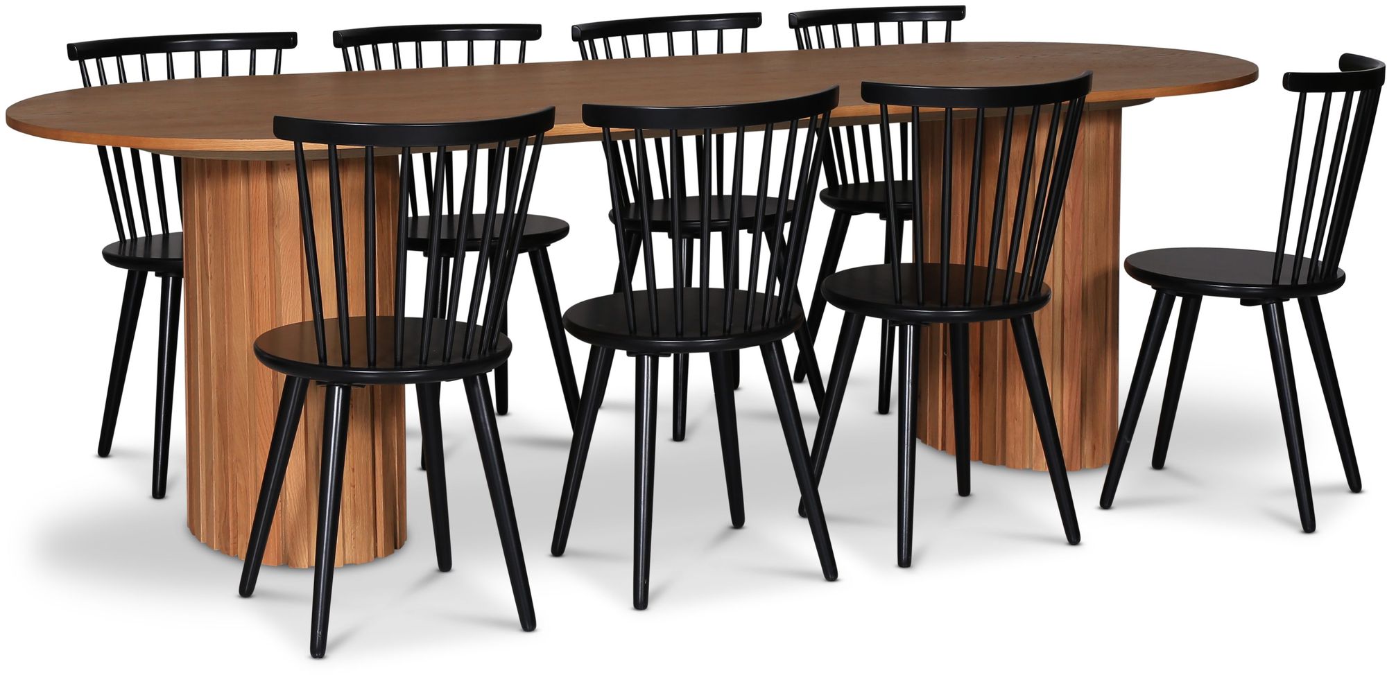 PiPi Essgruppe oval 240 cm inkl. 8 schwarzen Freischwingern Castor - Eichenfurnier ge�lt