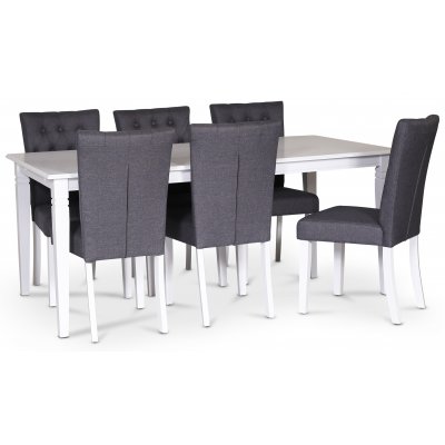 Lebensmittelgruppe Sandhamn; Tisch 180 x 95 cm mit 6 Crocket-Esszimmersthlen aus grauem Stoff + 4.00 x Mbelfe