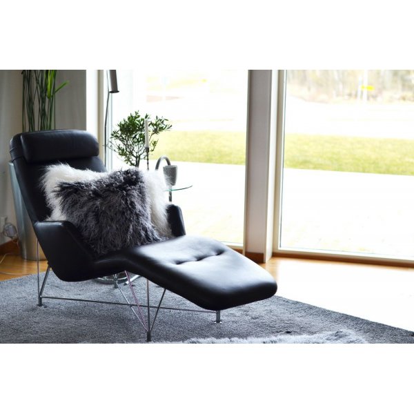 Shansi Kissenbezug Schaffell Schwarz