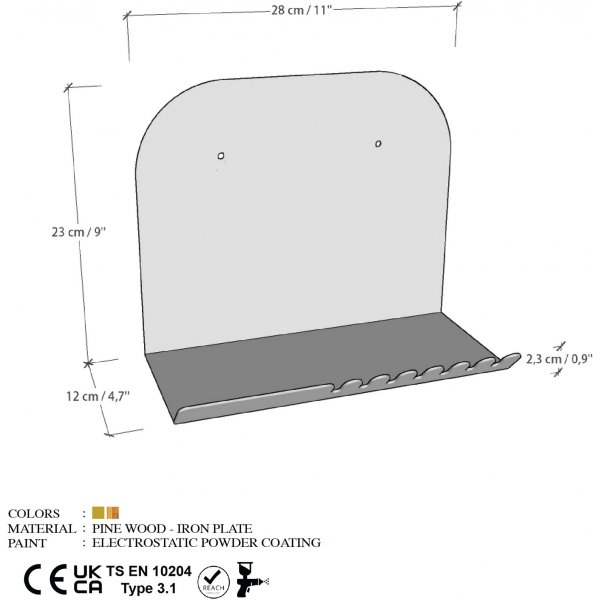 Kurzes Wandregal - Gold