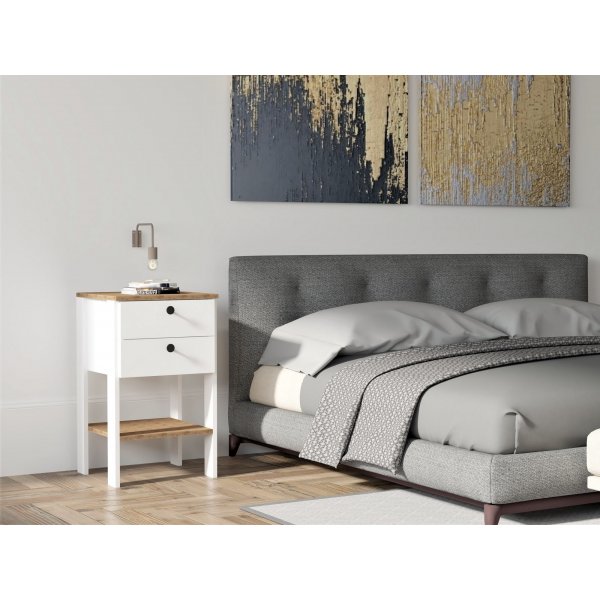 Runa Nachttisch - Wei/Walnuss