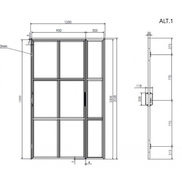 Industri-Glastr Enkel mit Rahmen und eingebautem Fenster - Mae frei whlbar