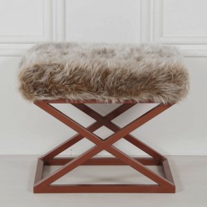 Capraz Plsch-Hocker - Kupfer/Beige