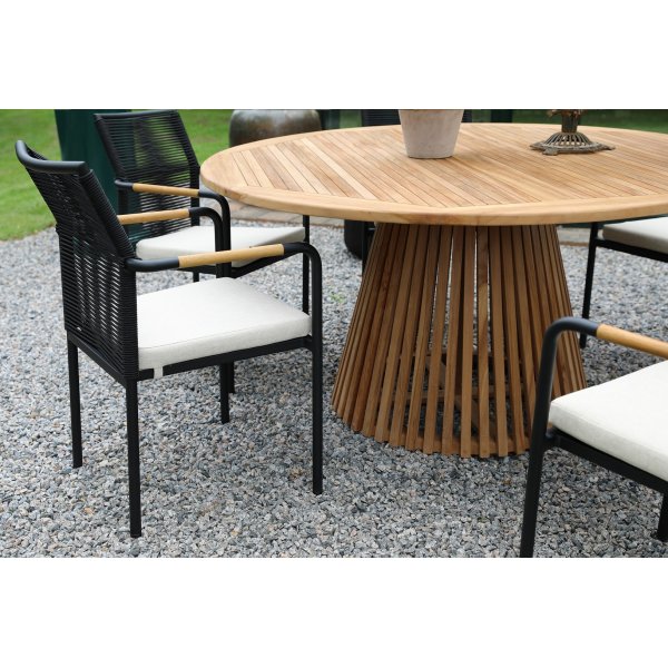 Gartengruppe; Tisch Ø150 cm mit 6 Stühlen - Teak/Schwarz Gartengruppe; Tisch Ø150 cm mit 6 Stühlen - Teak/Schwarz