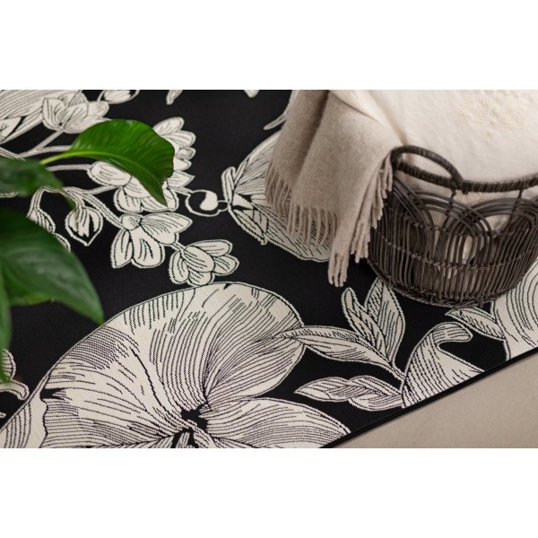 Domani Flower flach gewebter Teppich Schwarz Domani Flower flach gewebter Teppich Schwarz