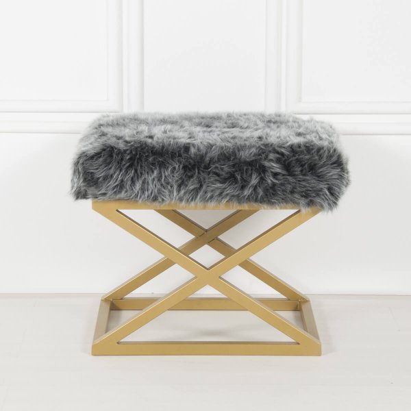 Capraz Plsch-Hocker - Gold/Grau