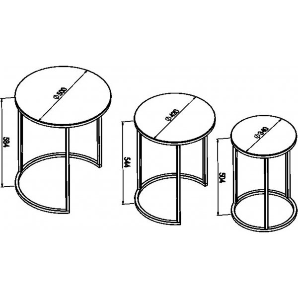 Kyoto Couchtisch 34/42/50 cm - Schwarz