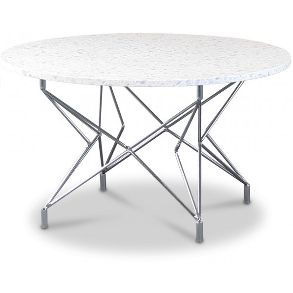 Terrazzo runder Couchtisch  80 cm - Bianco Terrazzo & Chrom Star Untergestell