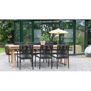 Salt Outdoor Dining Group Esstisch 240 x 100 cm mit 6 Skanr Gestellsthlen - Teak/Schwarz