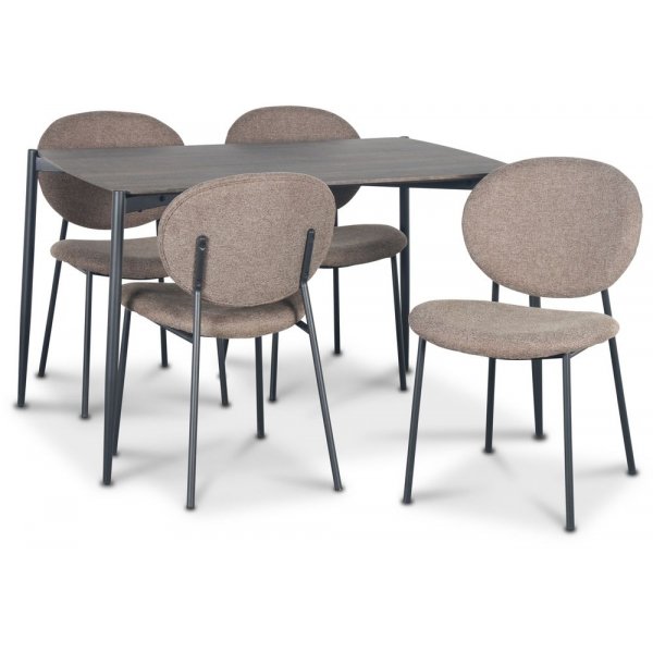 Lokrume Essgruppe 120 cm Tisch aus dunklem Holz + 4 getuftete braune Sthle