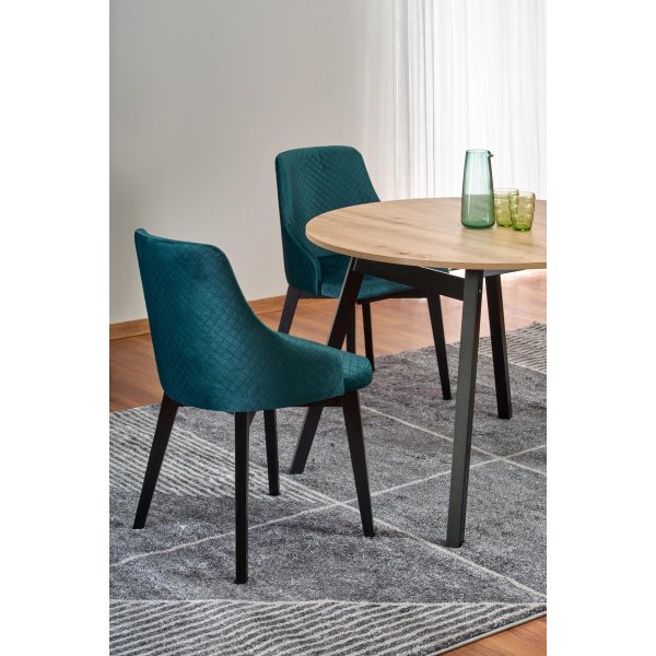 Ausziehbarer runder Esstisch Caliss Ø102-142 cm - Artisan-Eiche/Schwarz Ausziehbarer runder Esstisch Caliss Ø102-142 cm - Artisan-Eiche/Schwarz