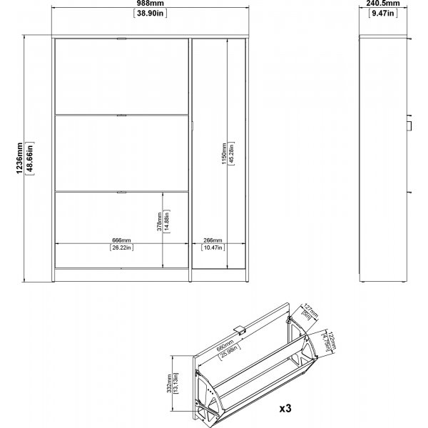 Schuhschrank mit Tür und 3 Fächern - Eiche/Weiß Schuhschrank mit Tür und 3 Fächern - Eiche/Weiß