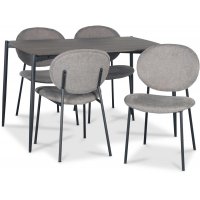Lokrume Essgruppe 120 cm Tisch aus dunklem Holz + 4 getuftete graue Stühle Lokrume Essgruppe 120 cm Tisch aus dunklem Holz + 4 getuftete graue Stühle