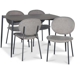 Lokrume Essgruppe 120 cm Tisch aus dunklem Holz + 4 getuftete graue Stühle Lokrume Essgruppe 120 cm Tisch aus dunklem Holz + 4 getuftete graue Stühle