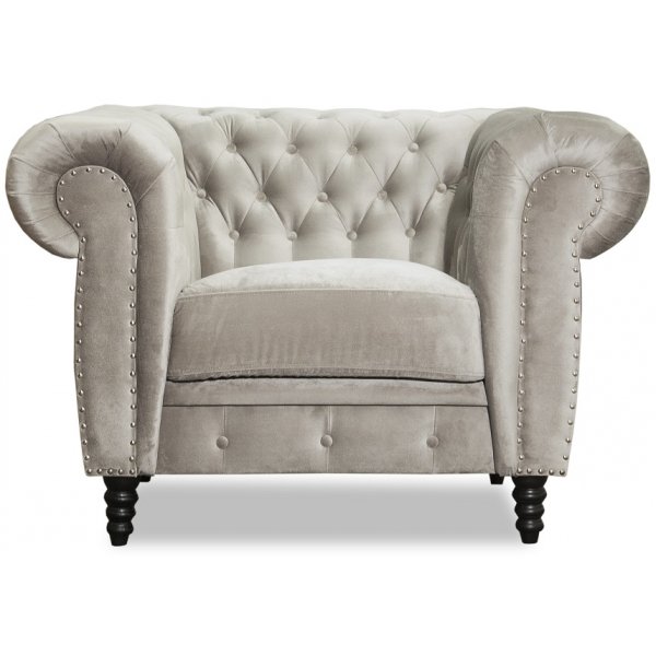 Ashford Chesterfield Sessel - Graubeige Samt + Fleckentferner fr Mbel