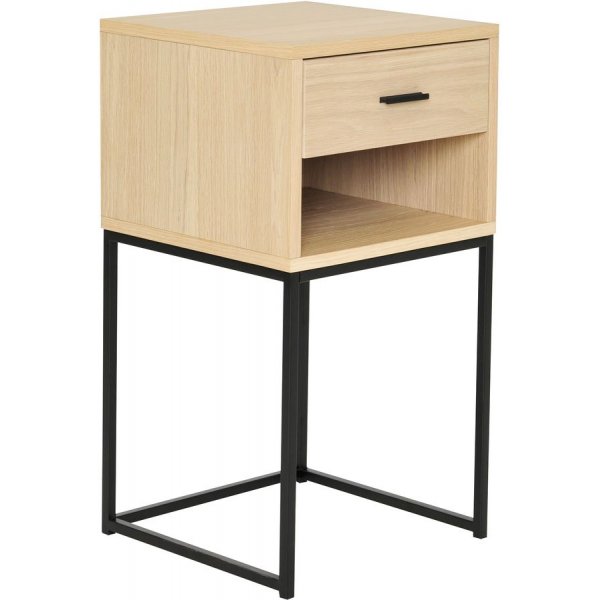 Domino Nachttisch mit Regal - Wei pigmentiertes Eichenfurnier