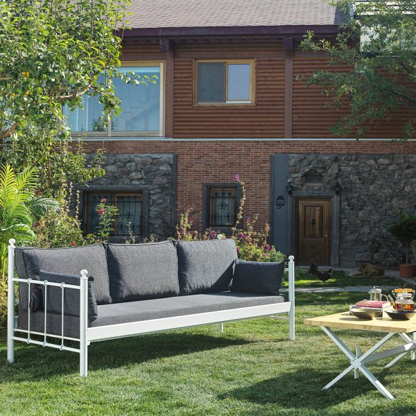 Lalas 3-Sitzer Outdoor-Sofa - Weiß/Anthrazit + Textilreinigung für Möbel Lalas 3-Sitzer Outdoor-Sofa - Weiß/Anthrazit + Textilreinigung für Möbel