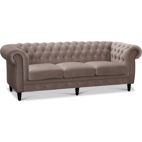 Cambridge 3-Sitzer Chesterfield - hellgrauer Samt