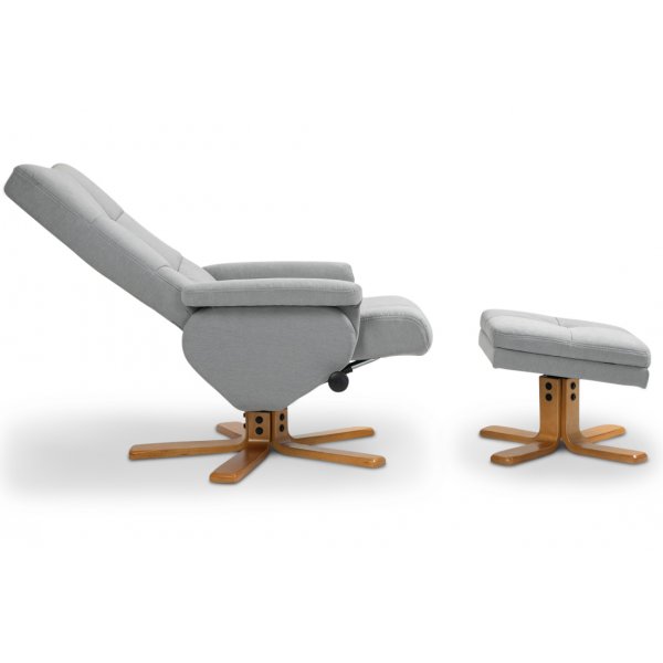 Verstellbarer Sessel Duva inklusive Fuhocker mit Stauraum - Grauer Stoff mit Holzbeinen