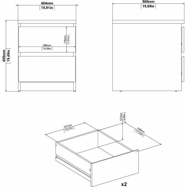 Naia Nachttisch 2 - Weiß Naia Nachttisch 2 - Weiß