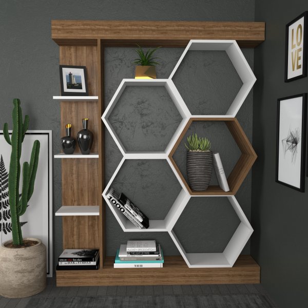 B�cherregal Sueno - Wei�/Walnuss