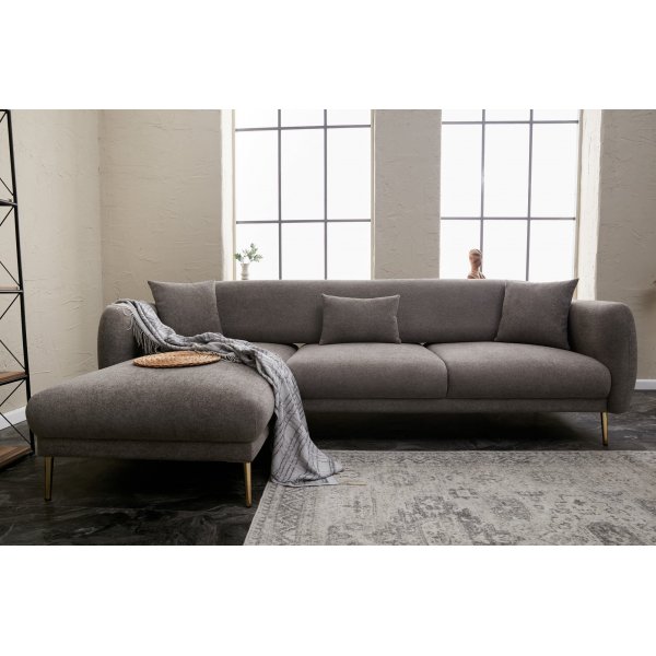 Simena Diwansofa links - Grau/Gold