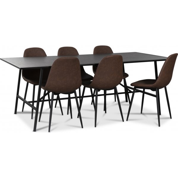 Toscana Essgruppe: 206 cm Tisch + 6 Atlantic Empire Stühle Braunes PU
