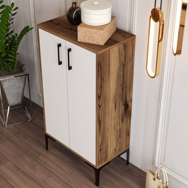 Prager Schuhschrank - Nussbaum/weiß Prager Schuhschrank - Nussbaum/weiß