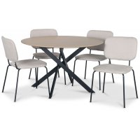 Hogrän Essgruppe Ø120 cm Tisch aus hellem Holz + 4 Lokrume beige Stühle Hogrän Essgruppe Ø120 cm Tisch aus hellem Holz + 4 Lokrume beige Stühle