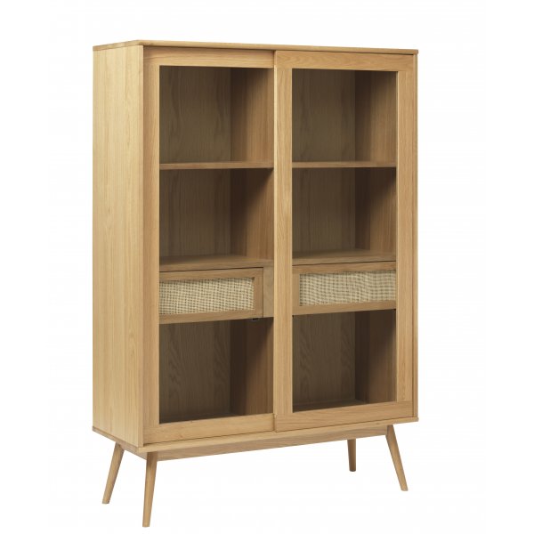 Yuma Vitrine aus gelter Eiche mit Rattan