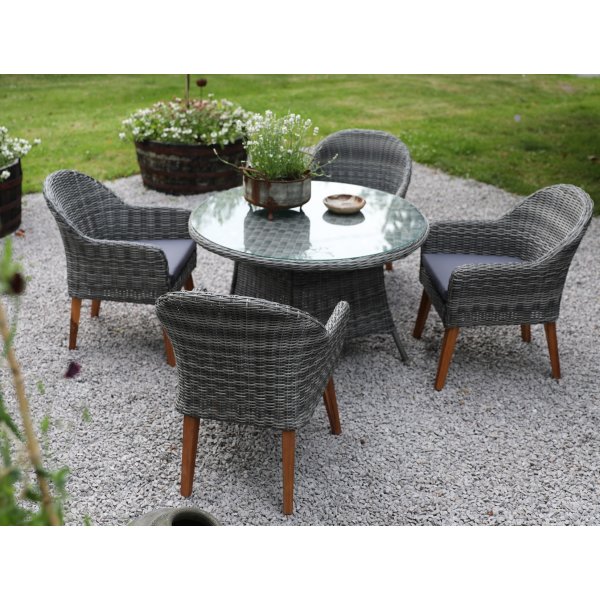 Jacksonville Speisegruppe im Freien; Runder Tisch 110 cm inkl. 4 Sessel Valetta Kunstrattan grau Jacksonville Speisegruppe im Freien; Runder Tisch 110 cm inkl. 4 Sessel Valetta Kunstrattan grau