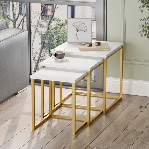 Voyage Tisch 7, 30/35/40x30/35/40 cm - Wei/Gold