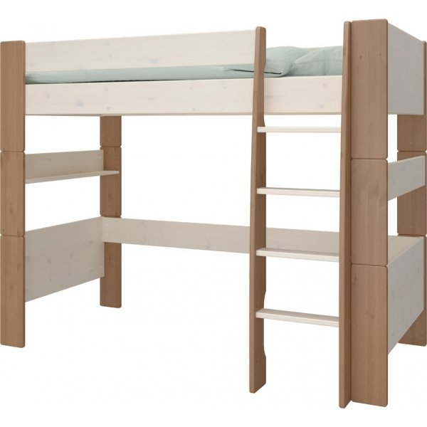 Hochbett fr Kinder 90 x 200 cm - Wei/Grau/Braun